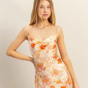 nwt HYFVE Floral Cowl Neck Flirty Satin Mini Dress‎